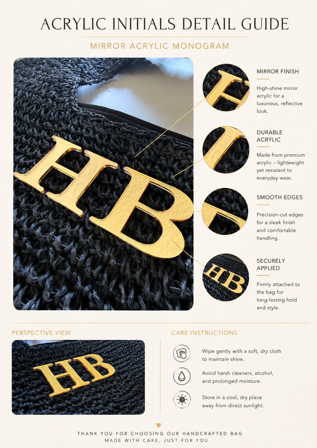 The Raffia Edit | Personalised Black Tote with Gold Initials