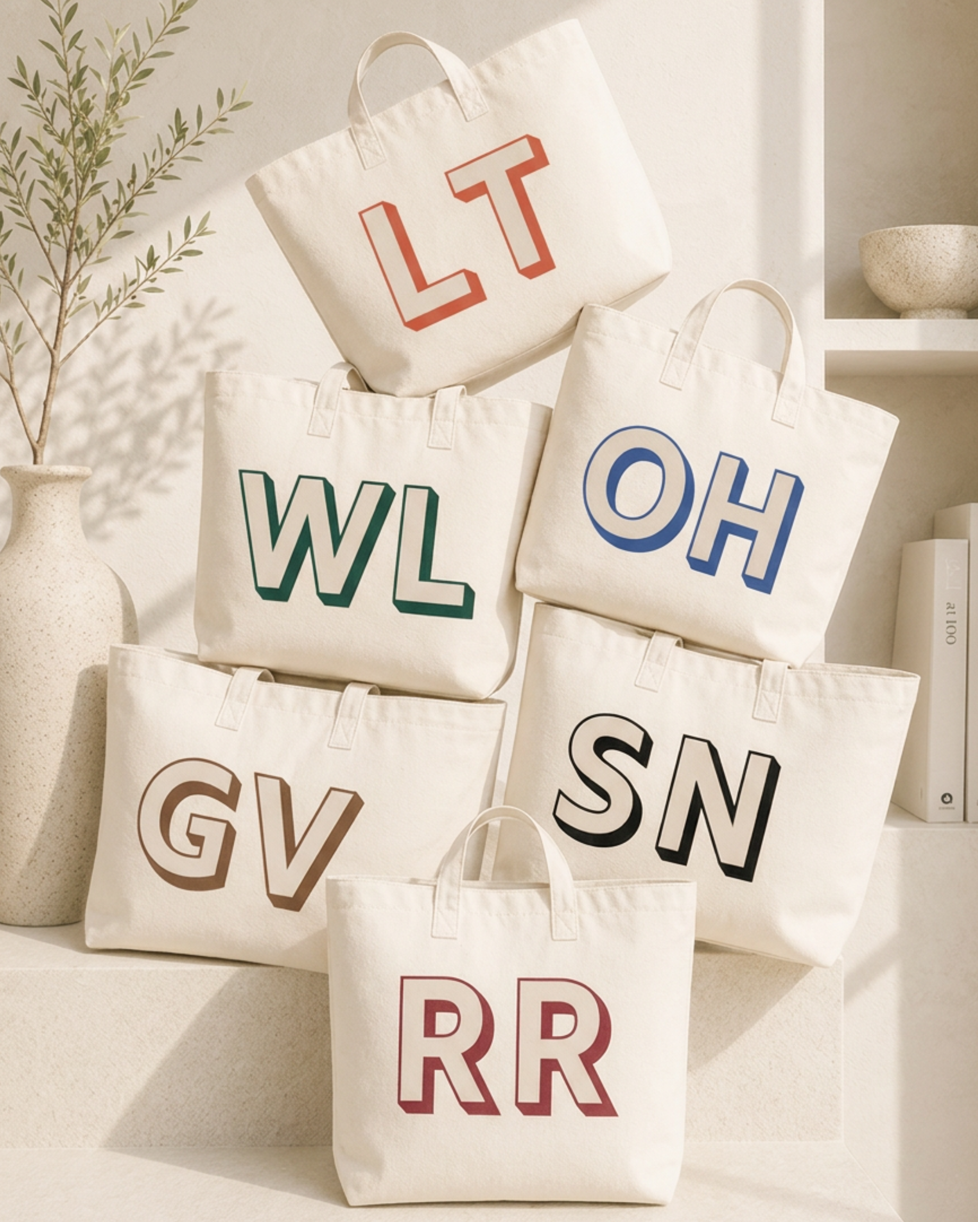Customised Initials Shadow font Oversized Tote