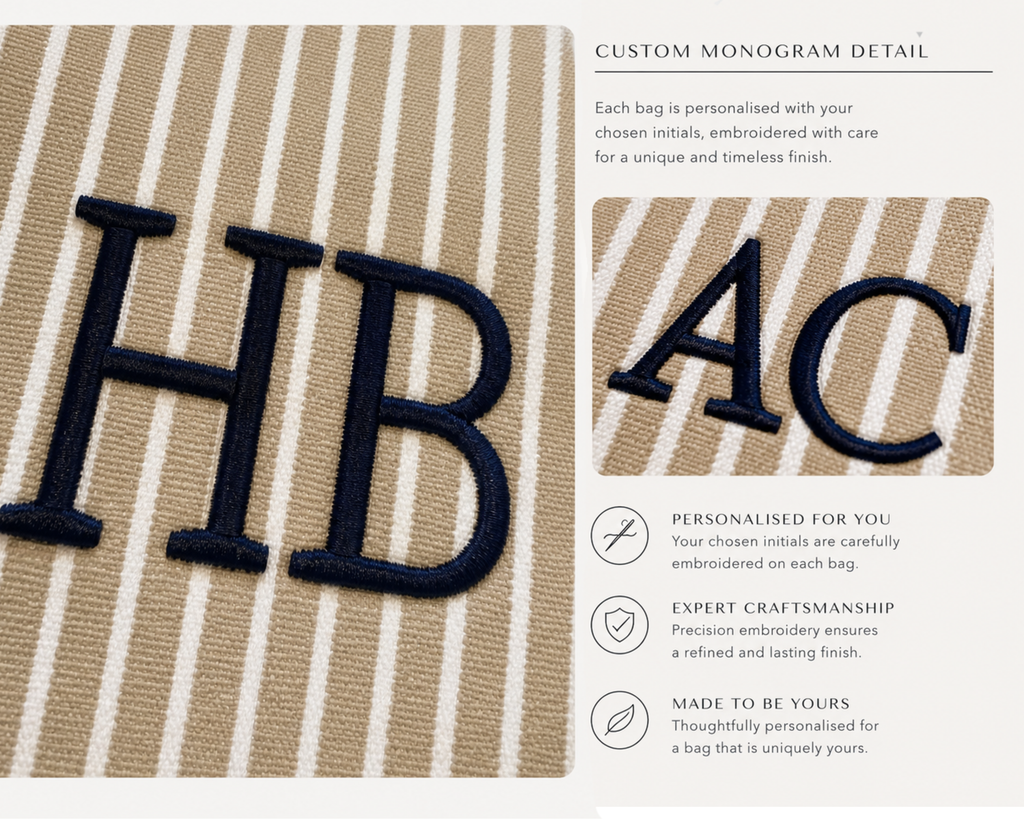 The Classic Edit | Personalised Beige & White Striped Canvas Tote