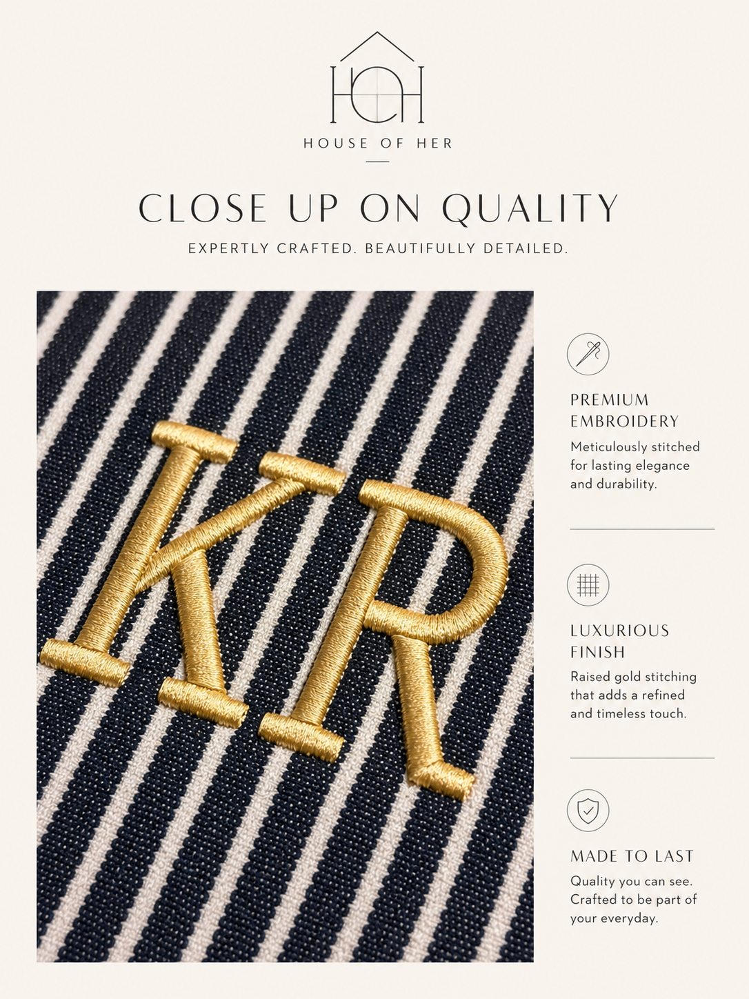 The Stripe Edit | Personalised Navy & White Embroidered Canvas Tote