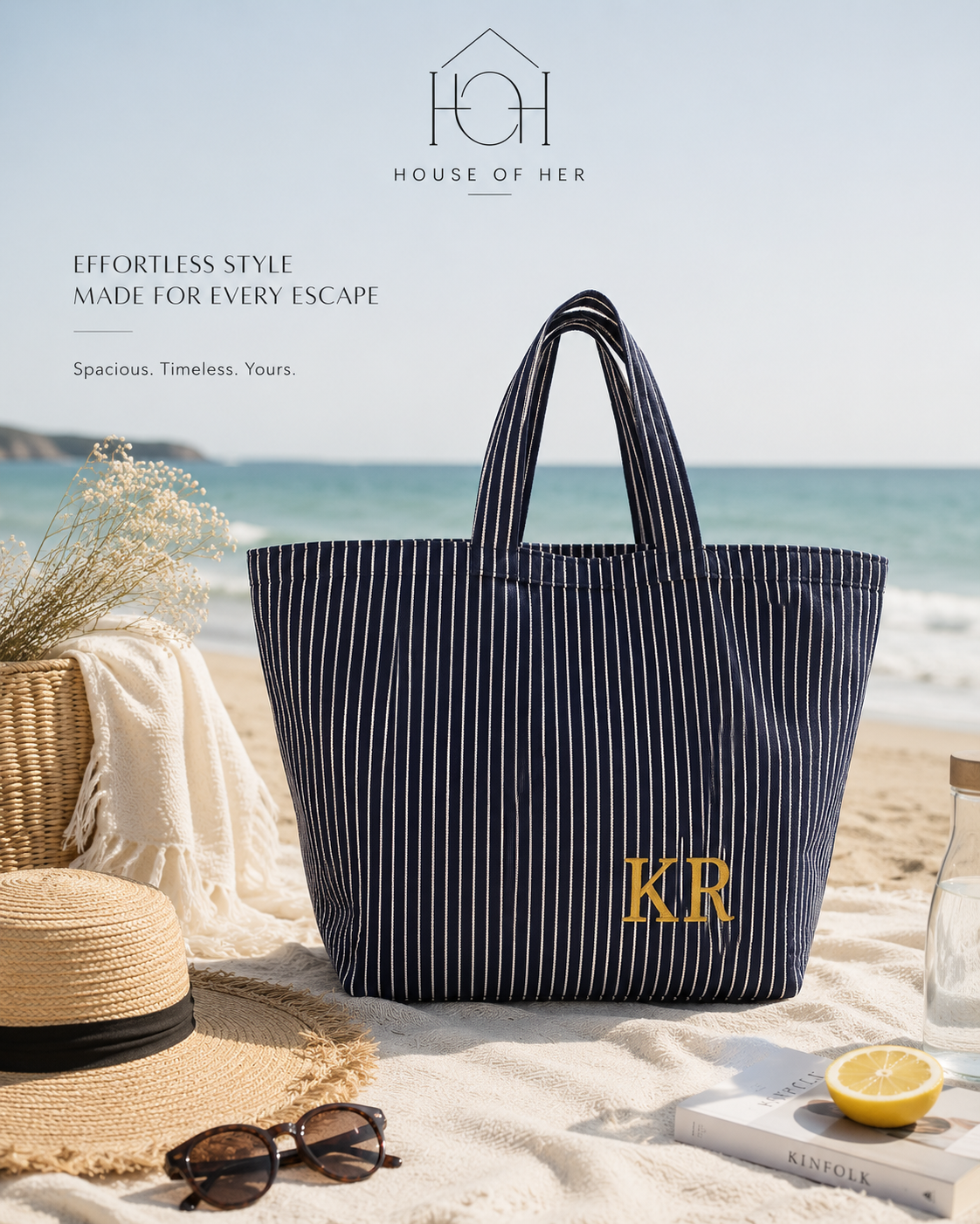 The Stripe Edit | Personalised Navy & White Embroidered Canvas Tote