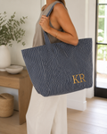 The Stripe Edit | Personalised Navy & White Embroidered Canvas Tote