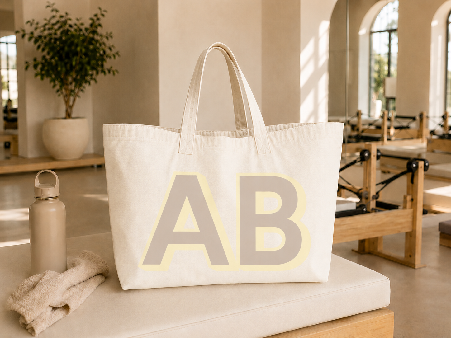 Personalised oversized tote bag in light pink with custom initials – premium heavyweight carry-all for women – House of Her
