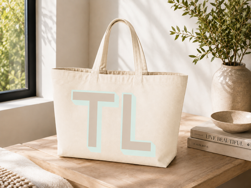 House of Her personalised oversized tote bag – premium heavyweight carry-all with custom initials for women
