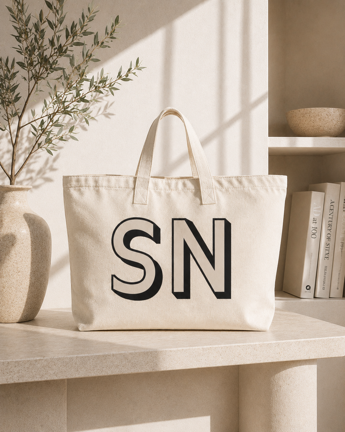 Customised Initials Shadow font Oversized Tote