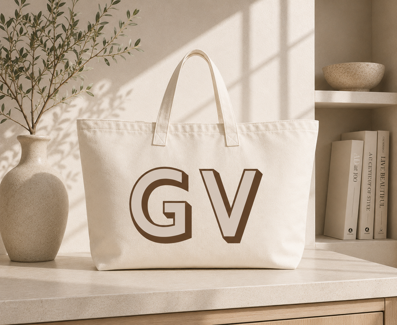 Customised Initials Shadow font Oversized Tote